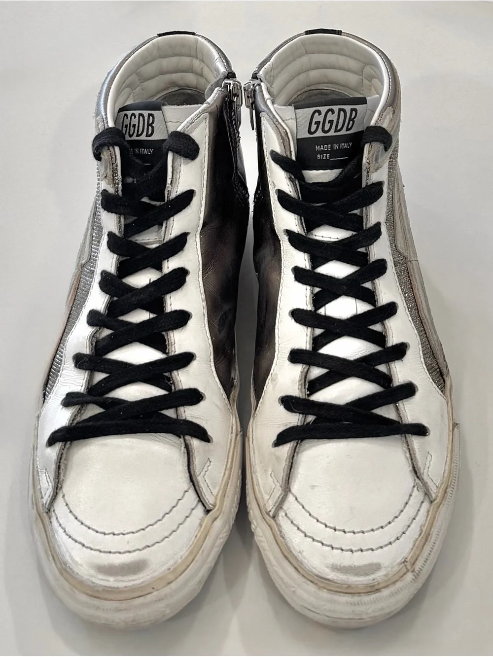Golden Goose Size 36 US 6 Slide distressed Leather And Lurex High Top Sneakers